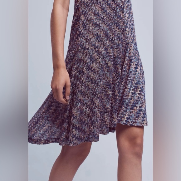 ANTHROPOLOGIE Maeve Westwater Knit Swing Dress Chevron Mini Size Medium - Picture 3 of 15